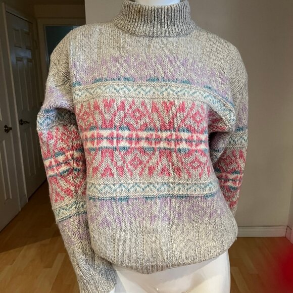 90s VINTAGE WOOLRICH WOOL FAIR ISLE MOCK SWEATER SIZE M MEDIUM - Picture 1 of 3